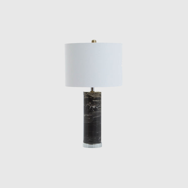 Lily - Table Lamp - Black Marble, Chrome & Ivory Fabric Shade