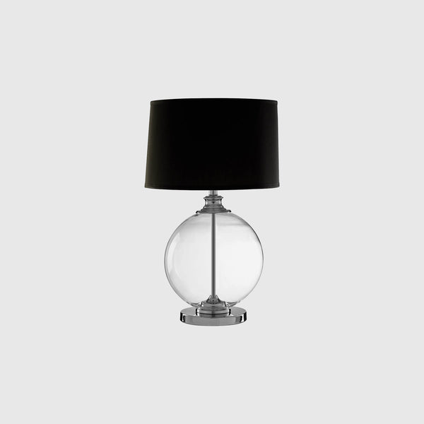 Alba - Round Table Lamp - Glass & Black Linen Shade