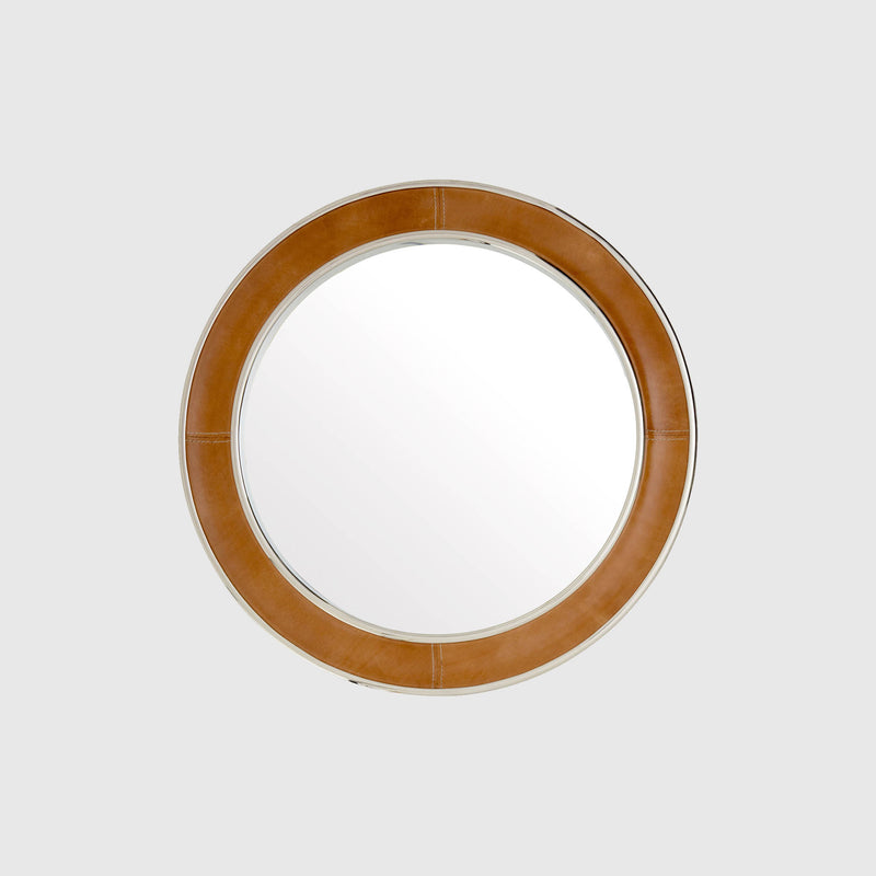 Bruno - Round Tan Leather Wall Mirror - Large