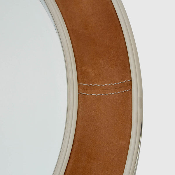 Bruno - Round Tan Leather Wall Mirror - Small