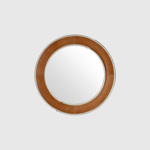 Bruno - Round Tan Leather Wall Mirror - Small