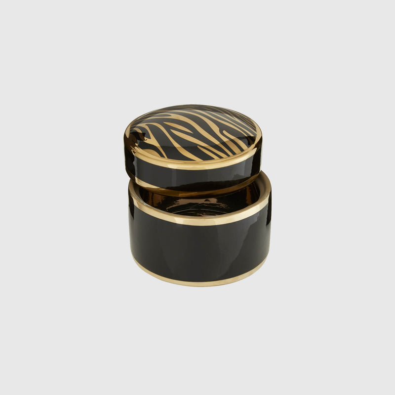 Elise - Black & Gold Round Jewellery Box - Large