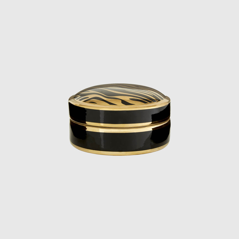 Elise - Black & Gold Round Jewellery Box - Small