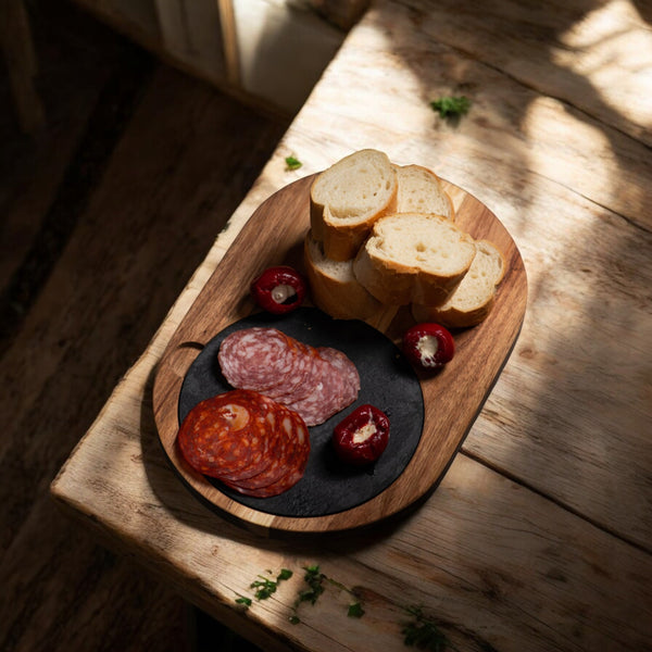 Gabriella - Slate & Acacia Wood Oval Tray