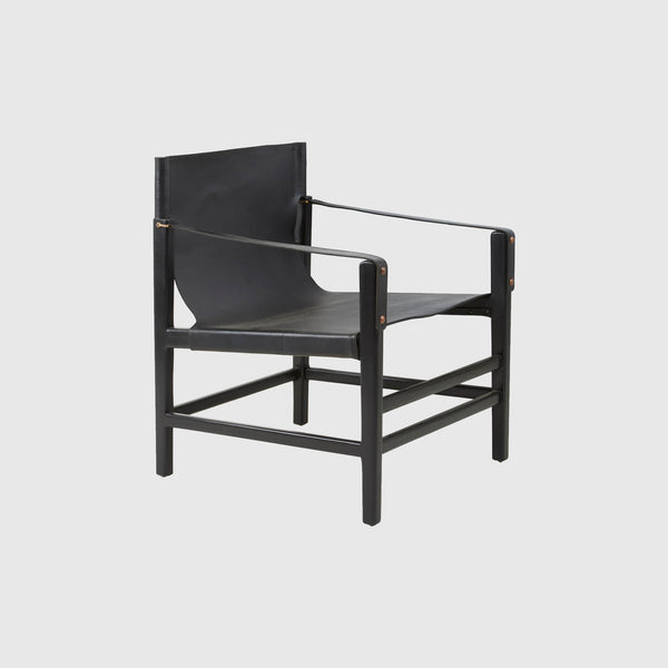 Laurent - Sling Armchair - Teak Wood & Black Leather