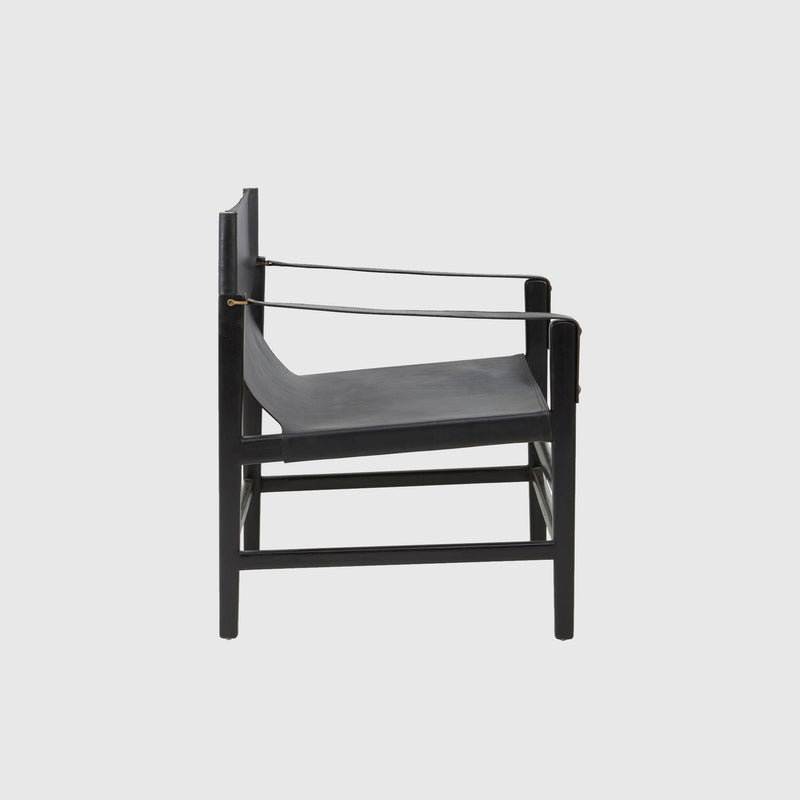 Laurent - Sling Armchair - Teak Wood & Black Leather