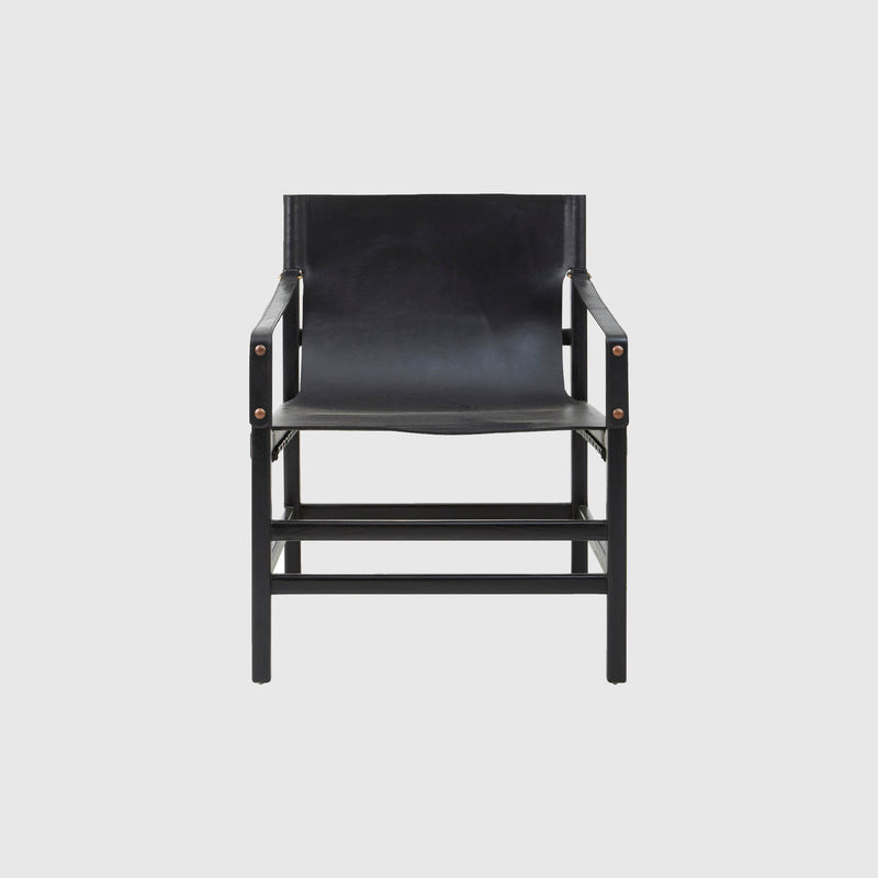 Laurent - Sling Armchair - Teak Wood & Black Leather