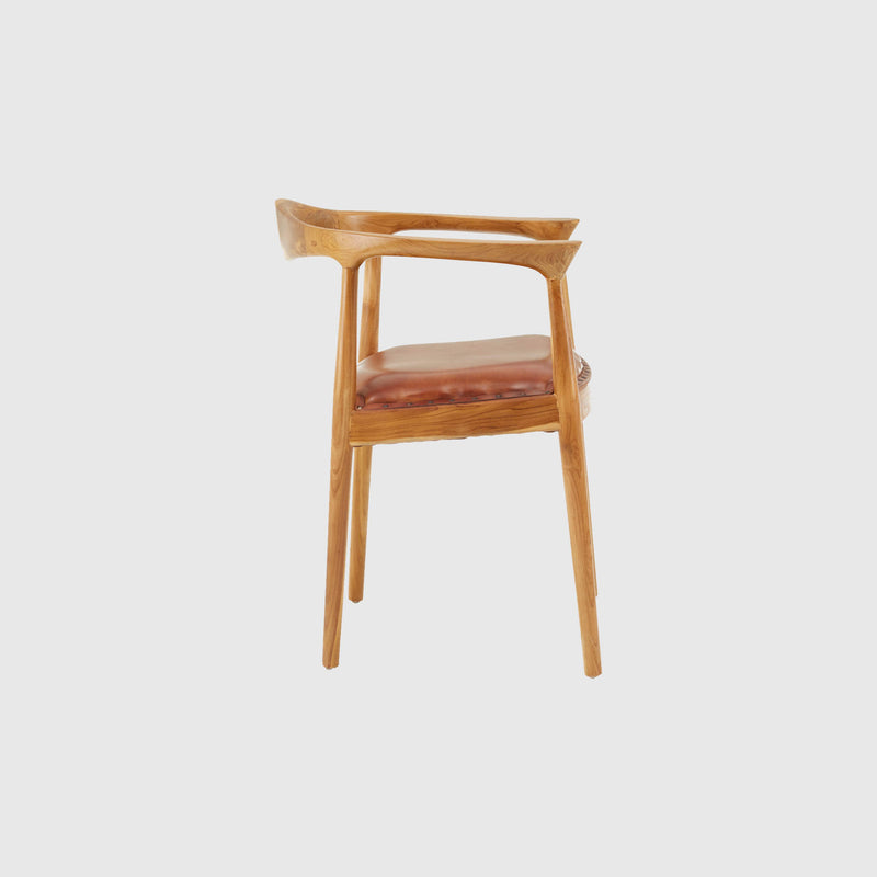 Laurent - Dining Chair - Teak Wood & Brown Leather