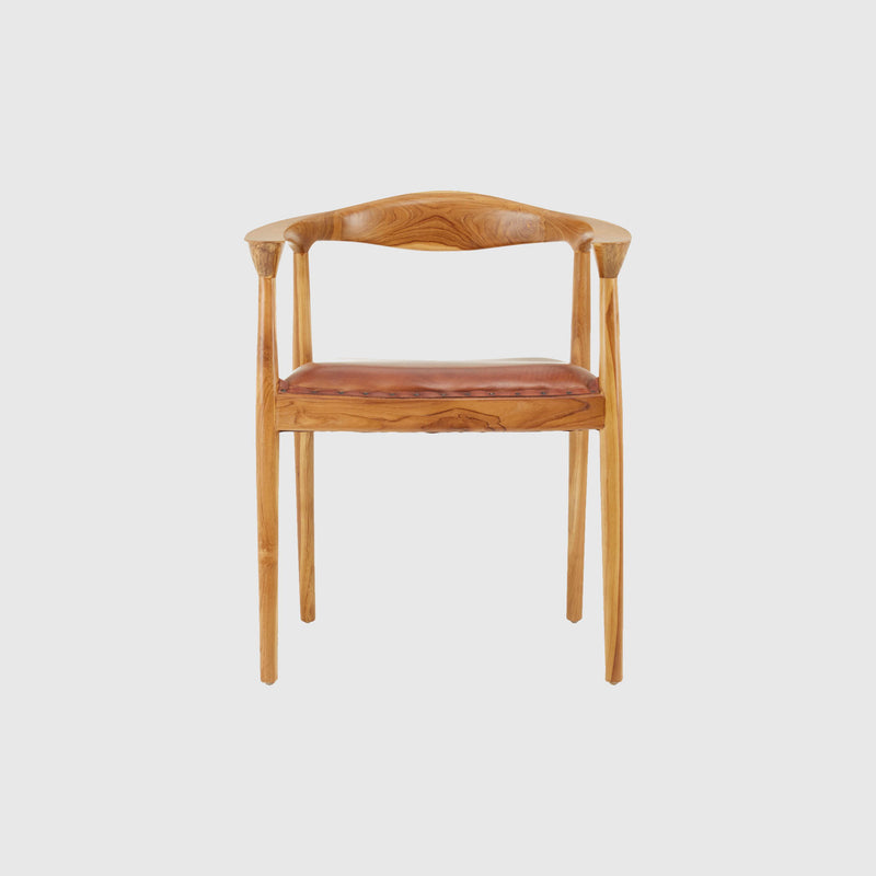 Laurent - Dining Chair - Teak Wood & Brown Leather