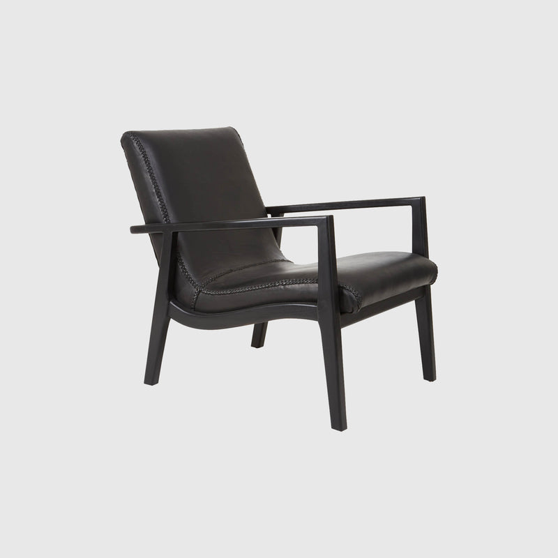 Laurent - Lounge Chair - Teak Wood & Black Leather