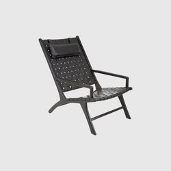 Laurent - Lounge Chair - Teak Wood & Woven Black Leather