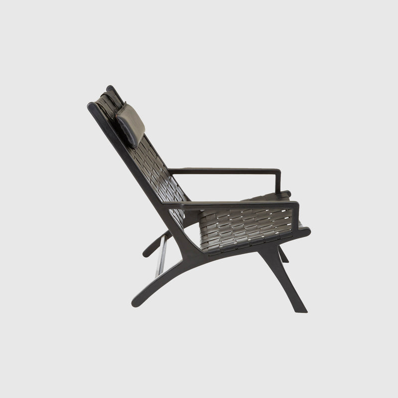 Laurent - Lounge Chair - Teak Wood & Woven Black Leather