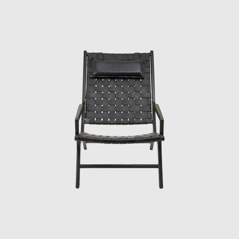 Laurent - Lounge Chair - Teak Wood & Woven Black Leather