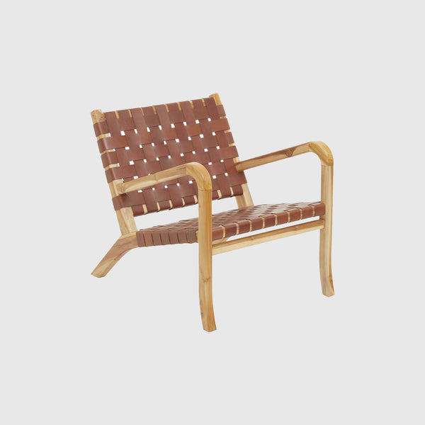 Laurent - Lounge Chair - Teak Wood & Woven Brown Leather