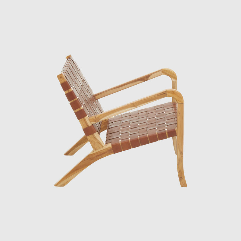 Laurent - Lounge Chair - Teak Wood & Woven Brown Leather