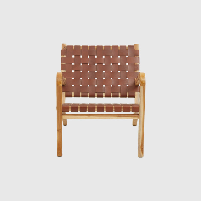 Laurent - Lounge Chair - Teak Wood & Woven Brown Leather