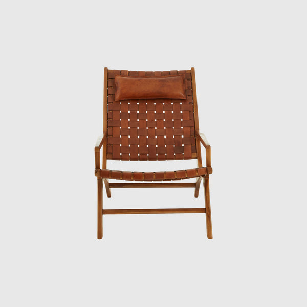 Laurent - Lounge Chair - Teak Wood & Woven Brown Leather