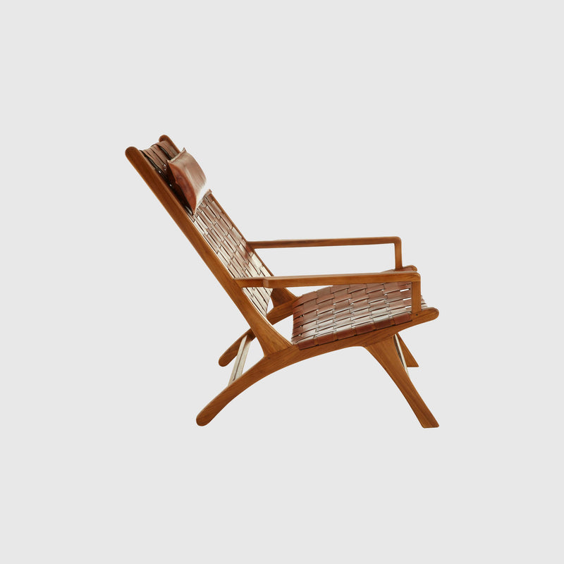 Laurent - Lounge Chair - Teak Wood & Woven Brown Leather