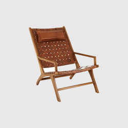 Laurent - Lounge Chair - Teak Wood & Woven Brown Leather