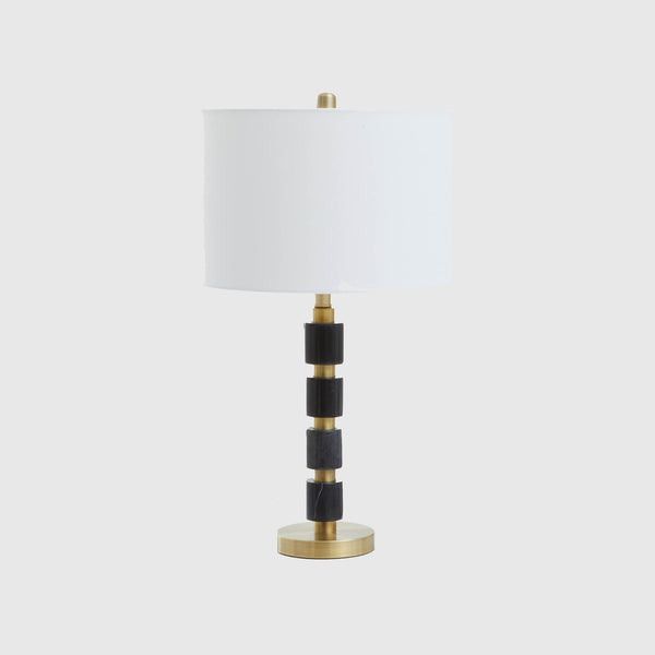 Leif - Table Lamp - Black Marble, Gold & Ivory Fabric Shade