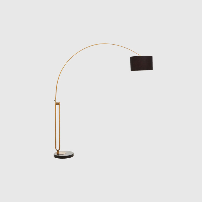 Lenora - Floor Lamp - Black Marble, Antique Brass & Black Fabric Shade