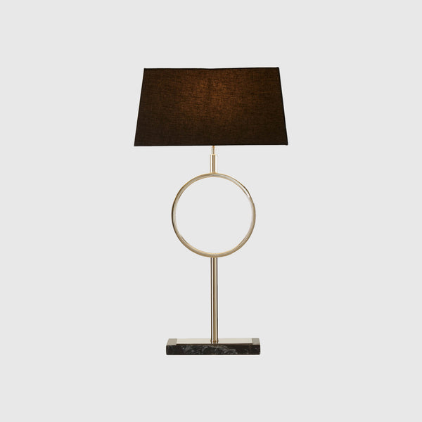 Leona - Table Lamp - Black Marble, Nickel & Black Fabric Shade