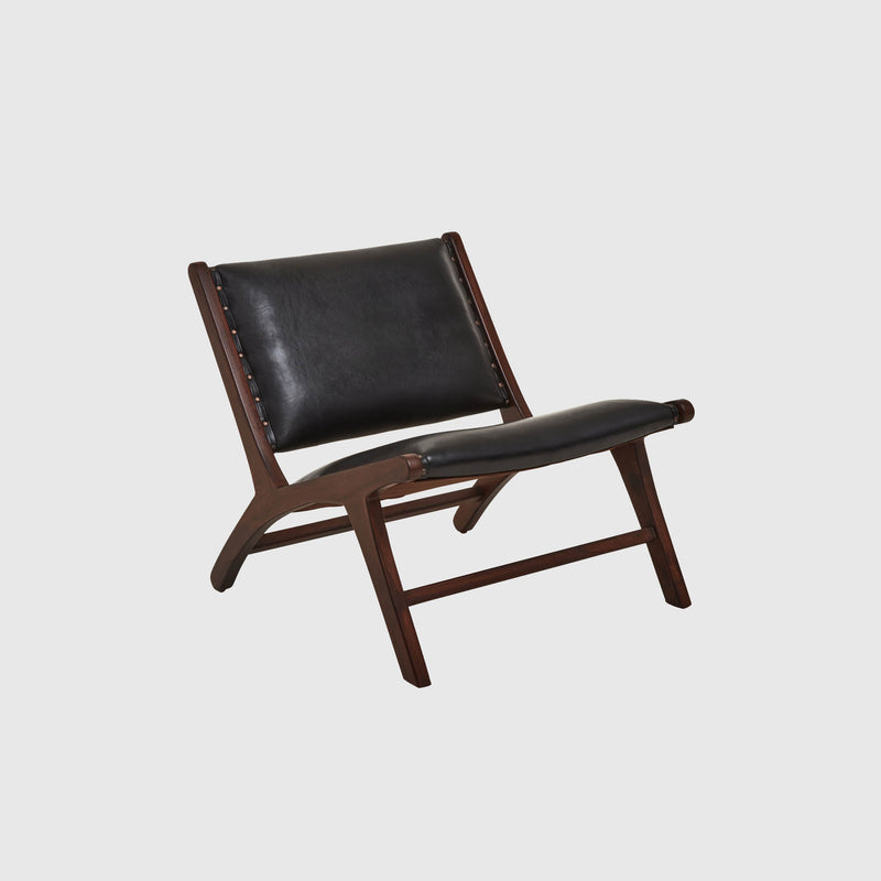 Lila - Lounge Chair - Teak Wood & Black Leather