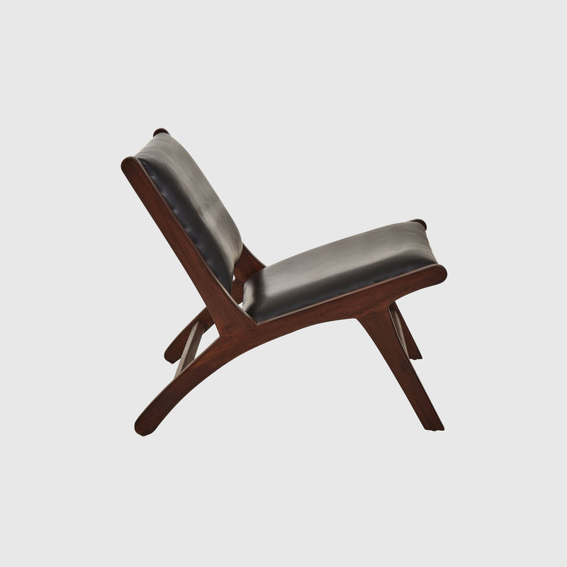 Lila - Lounge Chair - Teak Wood & Black Leather