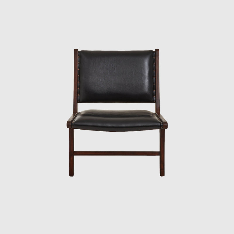 Lila - Lounge Chair - Teak Wood & Black Leather