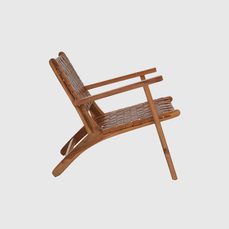 Lila - Lounge Chair - Teak Wood & Woven Brown Leather