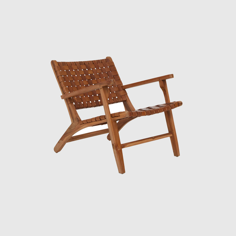 Lila - Lounge Chair - Teak Wood & Woven Brown Leather