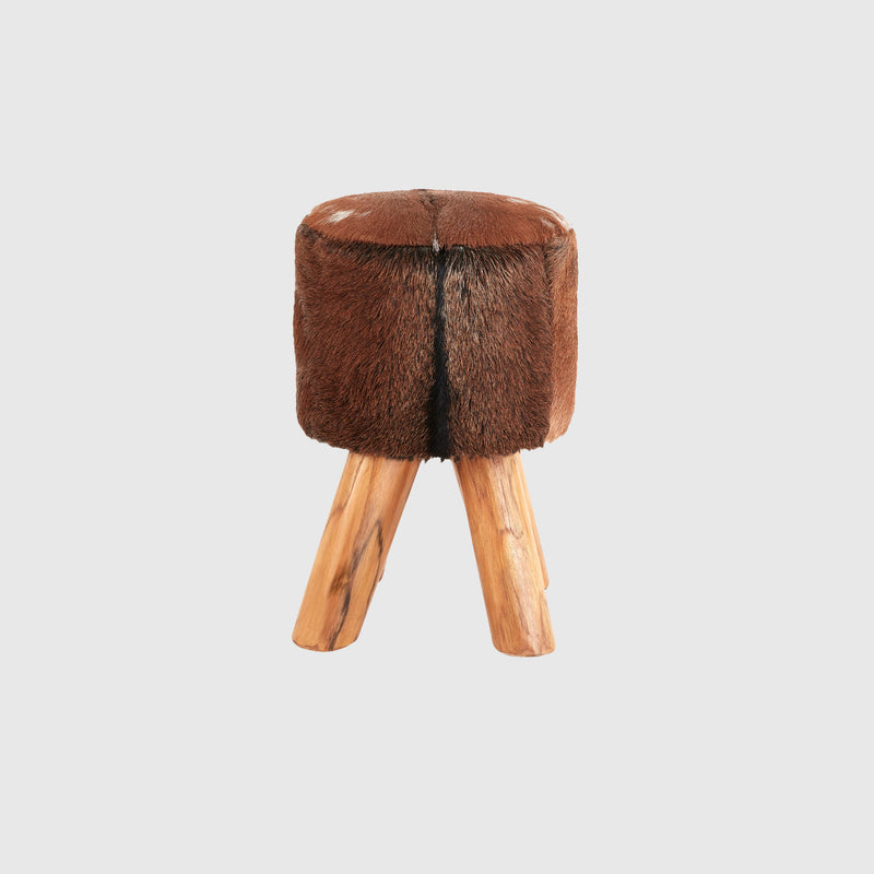 Lila - Round Stool - Brown Goat Hide