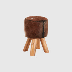 Lila - Round Stool - Brown Goat Hide