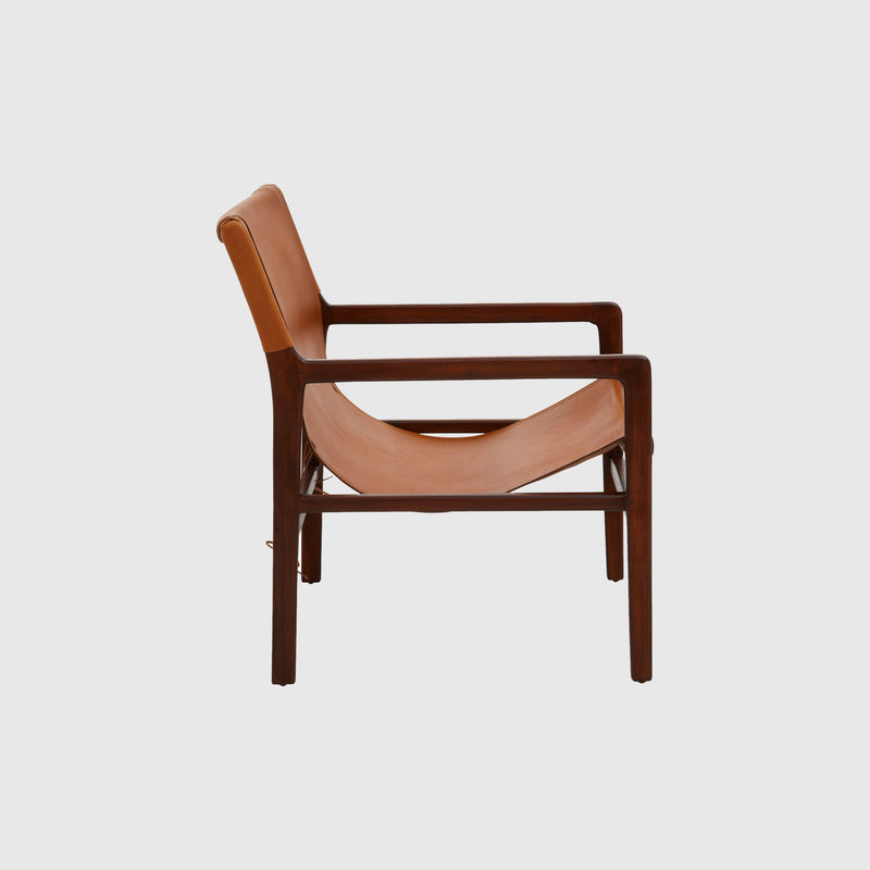 Lila - Sling Armchair - Teak Wood & Tan Leather