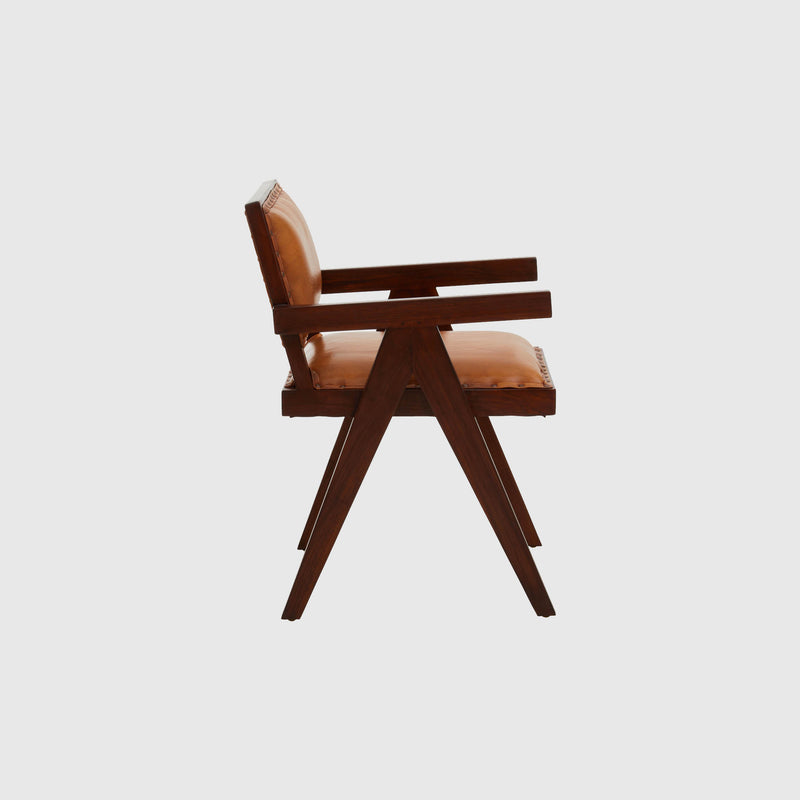 Lila - Small Armchair - Teak Wood & Tan Leather