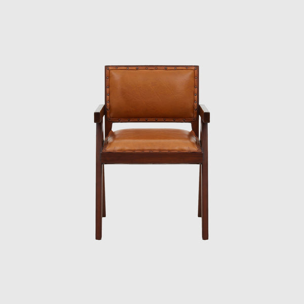 Lila - Small Armchair - Teak Wood & Tan Leather