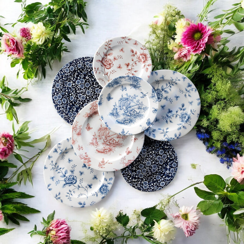 Diana - Blue Rosey Fine China Dining Plates - Set of 6