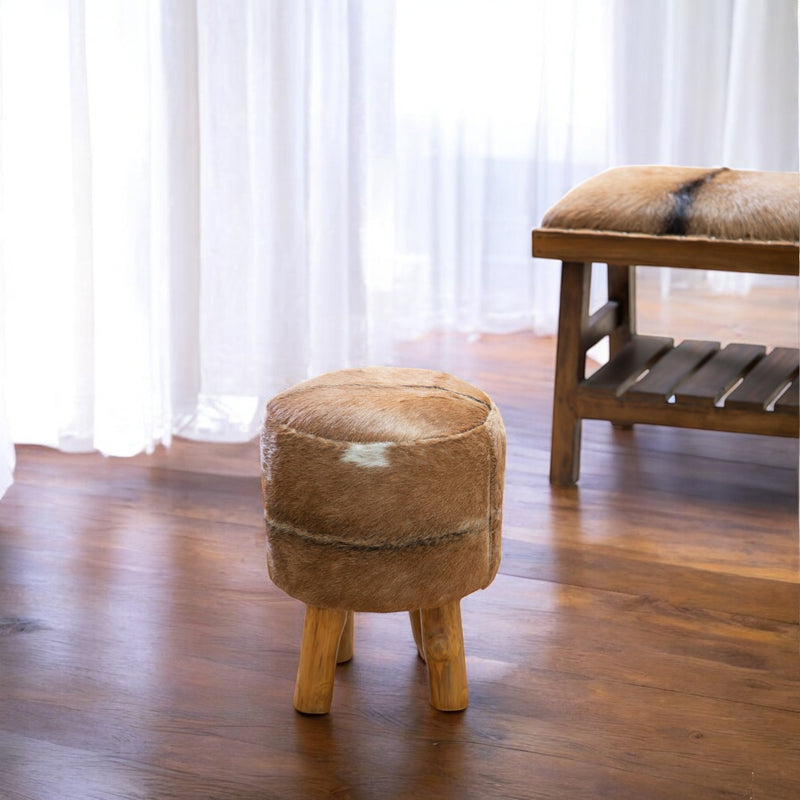 Lila - Round Stool - Brown Goat Hide