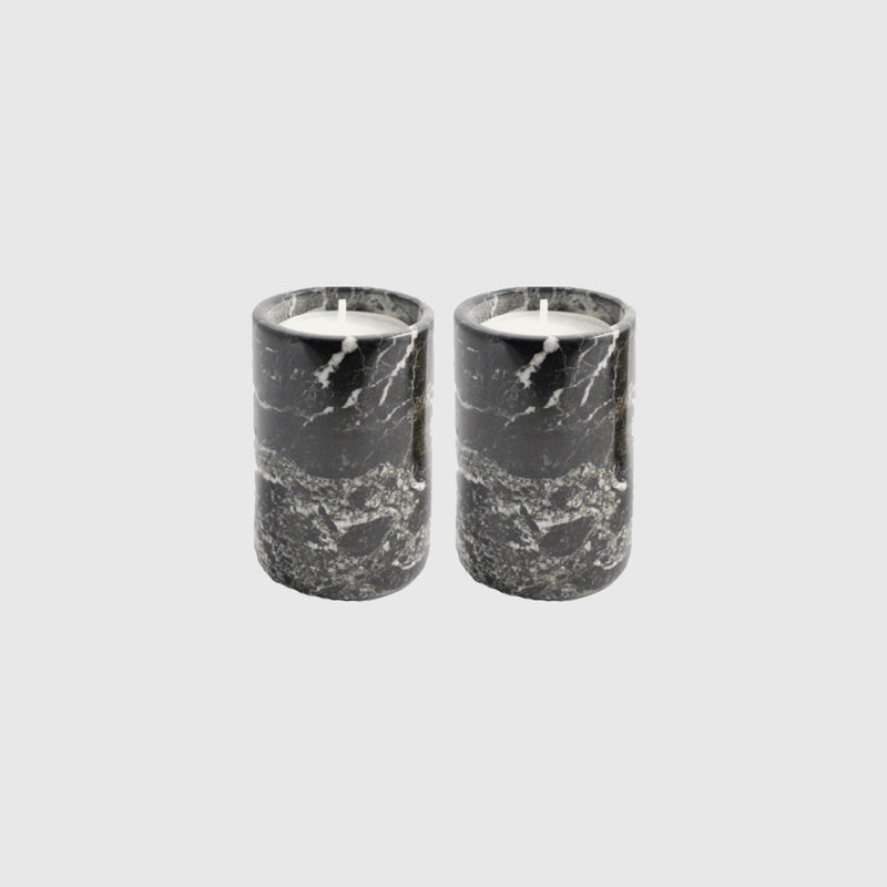 Nero - Black Marble Tea Light Holders - Set of 2