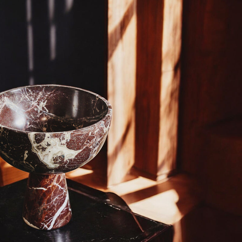 Rosso - Red Marble Pedestal Bowl - Large