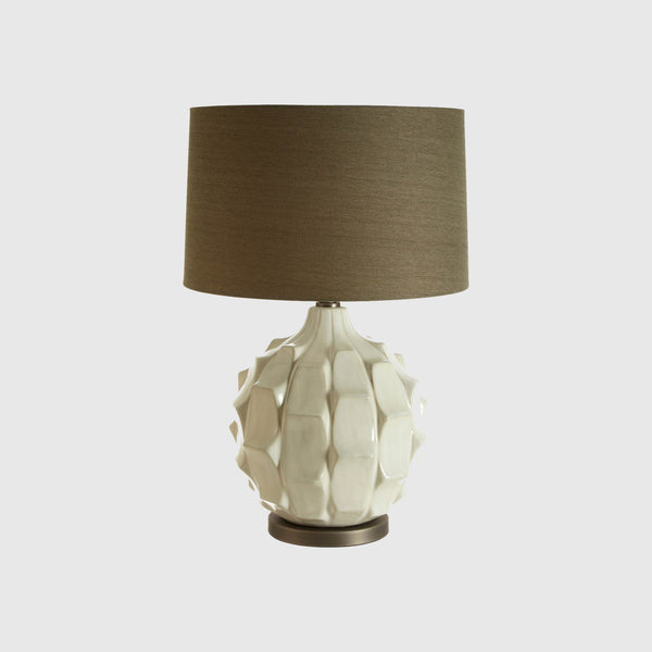 Nico - Ceramic Table Lamp - Natural & Brown Fabric Shade