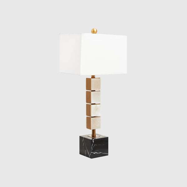 Nino - Table Lamp - Black Marble, Gold & Ivory Fabric Shade