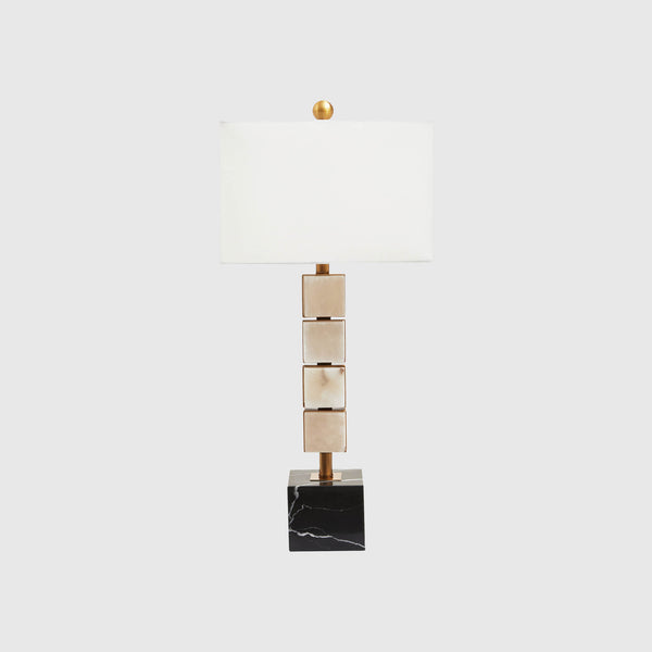 Nino - Table Lamp - Black Marble, Gold & Ivory Fabric Shade