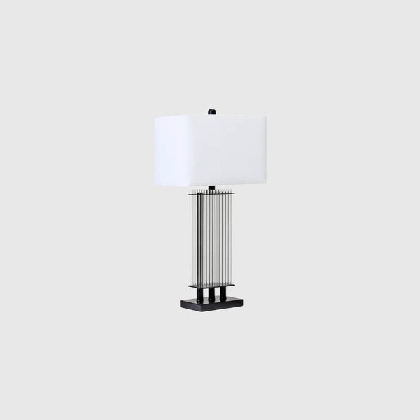 Petra - Table Lamp - Black & Ivory Fabric Shade