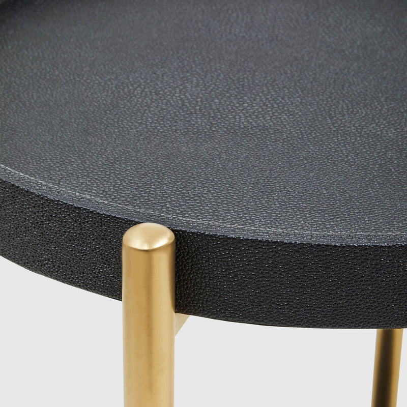 Raphael - Round Two Tier Drinks Trolley - Black Shagreen & Gold