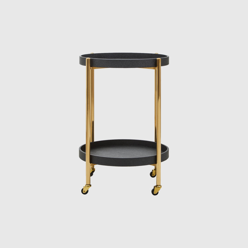 Raphael - Round Two Tier Drinks Trolley - Black Shagreen & Gold