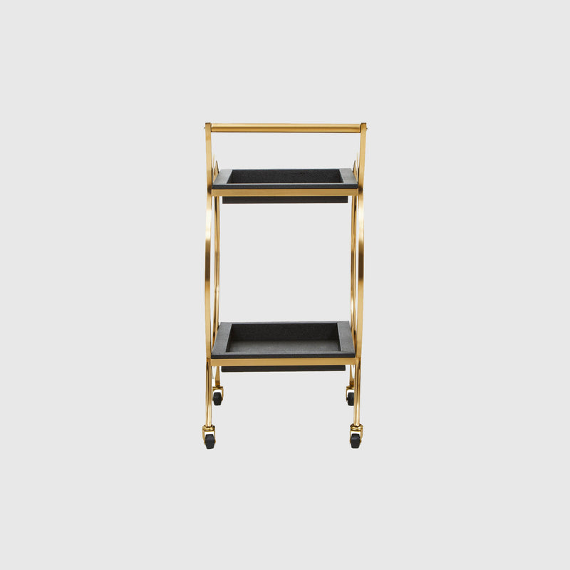 Raphael - Two Tier Drinks Trolley - Black Shagreen & Gold