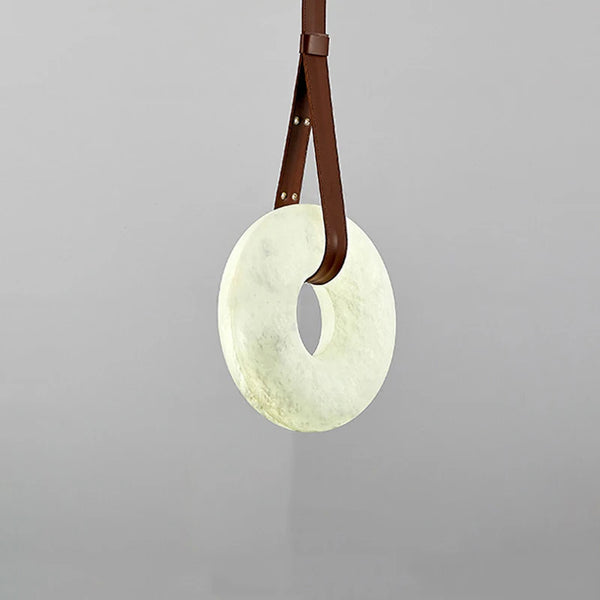 Angelo Pendant - Alabaster, Brown Leather & Gold