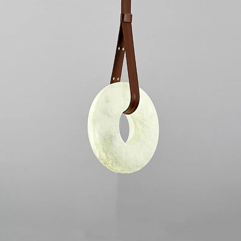 Angelo - Pendant - Alabaster, Brown Leather & Gold