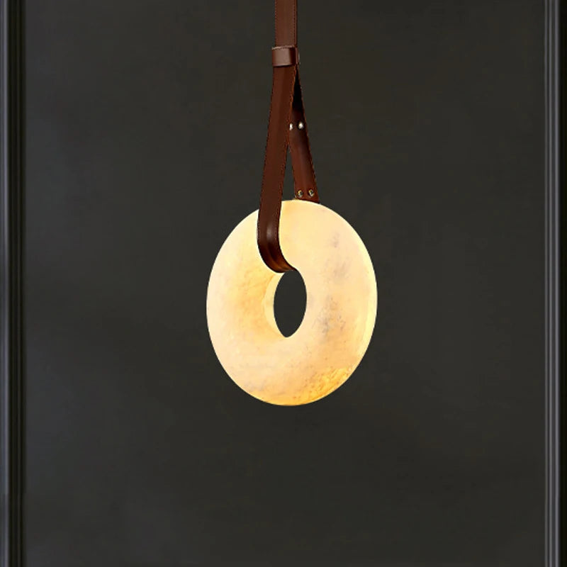 Angelo - Pendant - Alabaster, Brown Leather & Gold